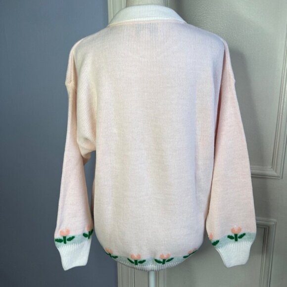 70s/80s Vintage Winona Knits Sweater Bunny Flowers Ribbed Women's Size‎ Large - Picture 2 of 12